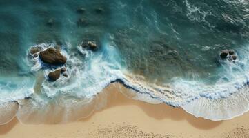 aerial view of beautiful natural beach at the summertime photo