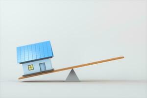 Balance of money and house,abstract conception, 3d rendering. photo