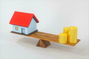 Balance of money and house,abstract conception, 3d rendering. photo