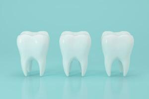 White tooth with blue background, 3d rendering. photo