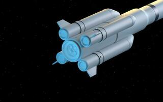 cohete en el espacio, 3d representación. foto