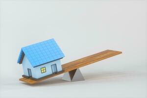 equilibrar de dinero y casa, abstracto concepción, 3d representación. foto