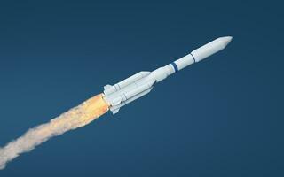 Rocket with blue background, 3d rendering. photo