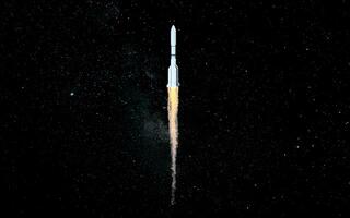 Rocket in the space, 3d rendering. photo