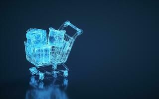 Gifts and shopping cart, 3d rendering. photo