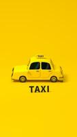 Mini 3D taxi, mini car with yellow color, 3d rendering. photo