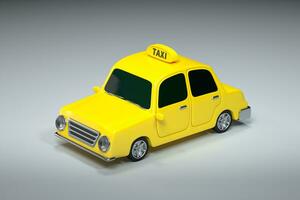 mini 3d Taxi, mini coche con amarillo color, 3d representación. foto