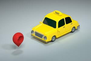 mini 3d Taxi, mini coche con amarillo color, 3d representación. foto