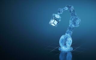 Robotic arm with blue background, 3d rendering. photo