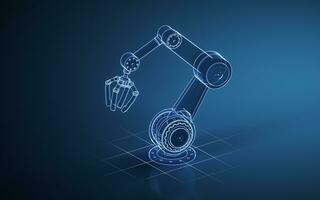 Robotic arm with blue background, 3d rendering. photo