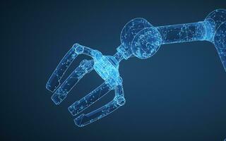 Robotic arm with blue background, 3d rendering. photo