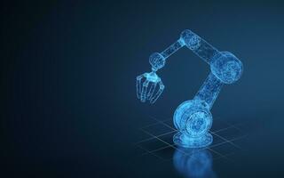 Robotic arm with blue background, 3d rendering. photo