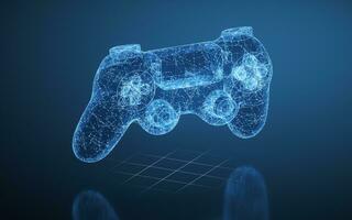 Gamepad and blue lines, 3d rendering. photo