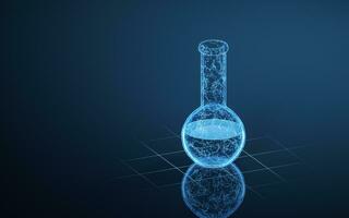 Chemistry glassware with blue background, 3d rendering. photo