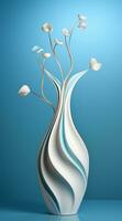 front view flowers inside a vase on the blue surface photo