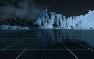 Snowy mountains with empty floor background, 3d rendering. photo
