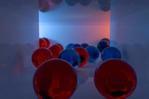 transparente pelotas en el túnel, 3d representación. foto