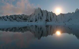 Nevado montañas fondo, 3d representación. foto