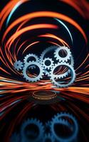 Mechanical gears belt with spin lines effect background, 3d rendering. photo