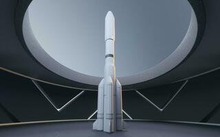 A rocket in a round room, 3d rendering. photo