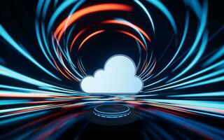 Cloud computing with spin lines effect background, 3d rendering. photo