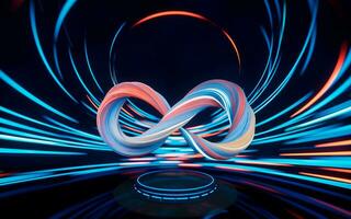 Mobius belt with spin lines effect background, 3d rendering. photo