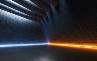 Dark brick room, large hall, 3d rendering. photo