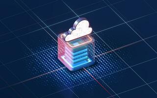Cloud computing and cube with dark background, 3d rendering. photo