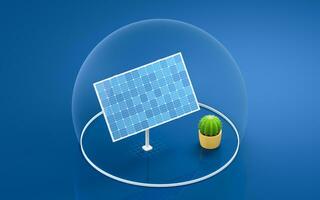 Solar panel and cactus, 3d rendering. photo
