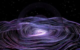 Purple curve lines vortex with huge bubble, 3d rendering. photo