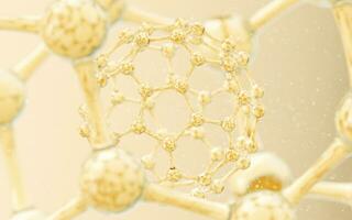 Cell structure with golden background, 3d rendering. photo