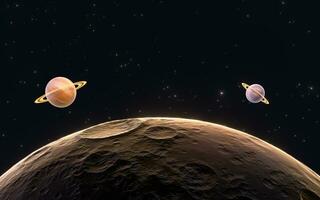 Planets with starry background, 3d rendering. photo