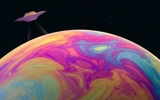 Colorful planet with black background, 3d rendering. photo