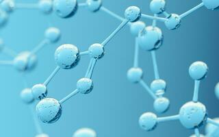 químico molécula con azul fondo, 3d representación. foto