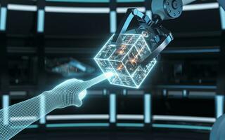 Robotic arm and smart finger, 3d rendering. photo