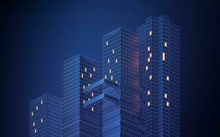 urbano edificio a noche, modular edificio, 3d representación. foto