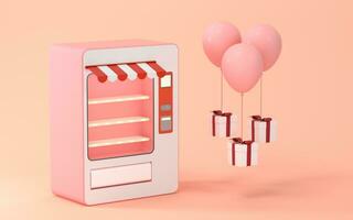 Empty vending machine and balloons ,3d rendering. photo