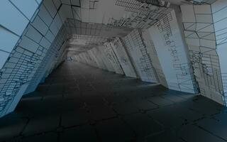 vacío túnel con oscuro fondo, 3d representación. foto