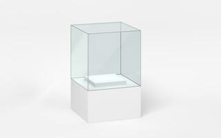 Empty glass showcase, 3d rendering. photo