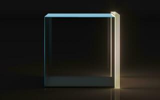 Empty glass showcase with neon lines, 3d rendering. photo