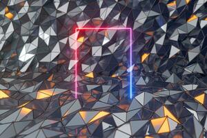 Neon line frame with triangle metal background, 3d rendering. photo