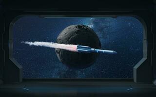 Rocket and planet, 3d rendering. photo