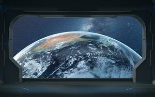 The earth from the view in the spacecraft, 3d rendering. photo