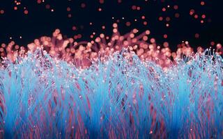 Glowing particles and lines with black background, 3d rendering. photo