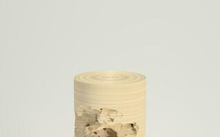 Empty wood cylinder stage with white background, 3d rendering. photo