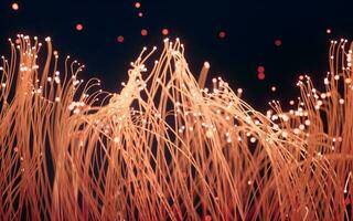 Glowing particles and lines with black background, 3d rendering. photo