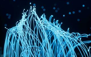 Glowing particles and lines with black background, 3d rendering. photo