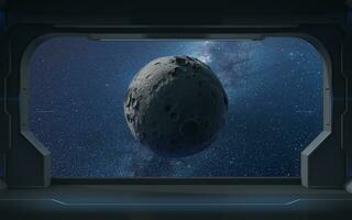 The Moon and the Stars from the view in the spacecraft, 3d rendering. photo