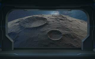 The Moon and the Stars from the view in the spacecraft, 3d rendering. photo