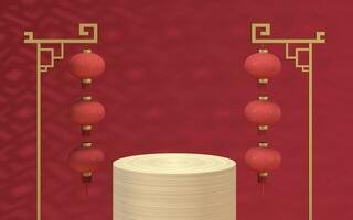 Empty wood stage with Chinese background, 3d rendering. photo